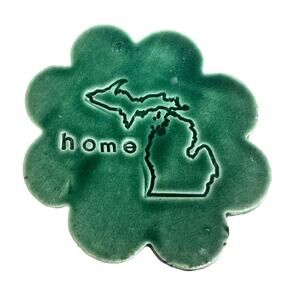 Handmade Green Michigan Home Jewelry Trinket Tray Flower Shaped Michigander Art
